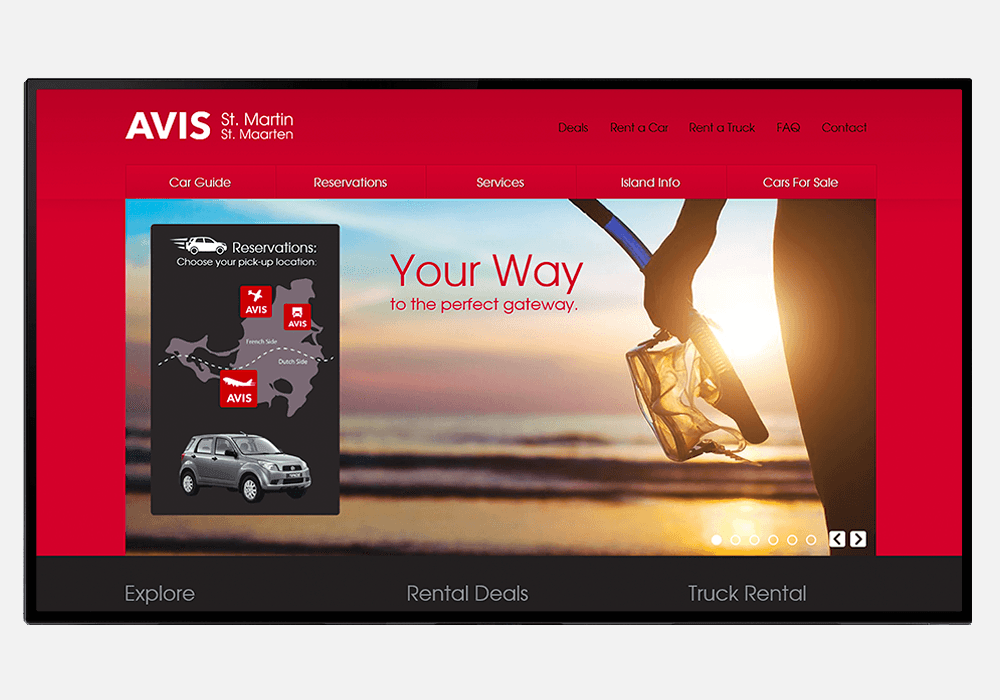 AVIS St. Maarten's Website on a TV screen